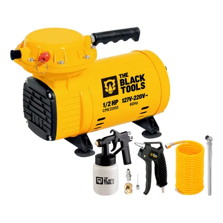 Compressor De Ar Direto Elétrico Portátil 0.5hp 60hz Com Acessórios Amarelo Cme2000 The Black Tools