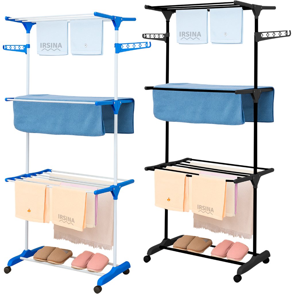 Varal De Chão 3 Andares Roupa Calcinha Dobrável Grade Reforçado com 4 Rodas Portátil e Compacto
