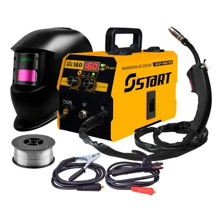 Máquina De Solda Inversora Mig 160a Sem Gás 3 Em 1 Tig Lift Eletrodo Easymig Start Com Máscara De Solda Automática Amarelo 220v