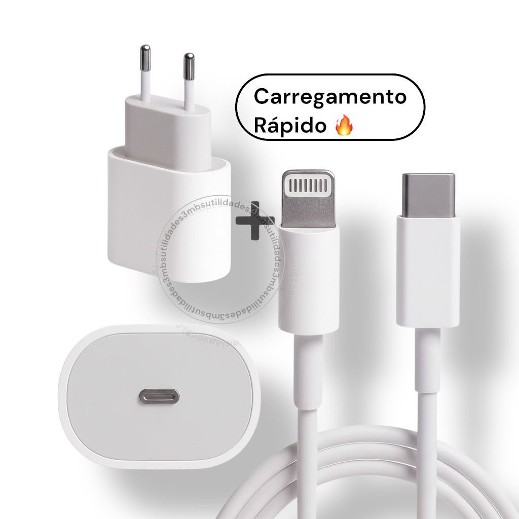 Kit Carregador de iPhone Fonte com Cabo Carregamento Rápido Carregador completo 1m PD w lightning