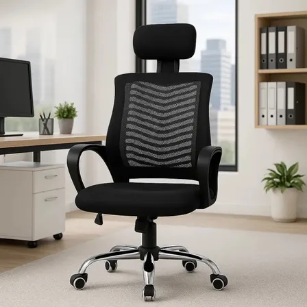 Cadeira De Escritório Ergonômica Diretor Mesh Com Encosto Preto