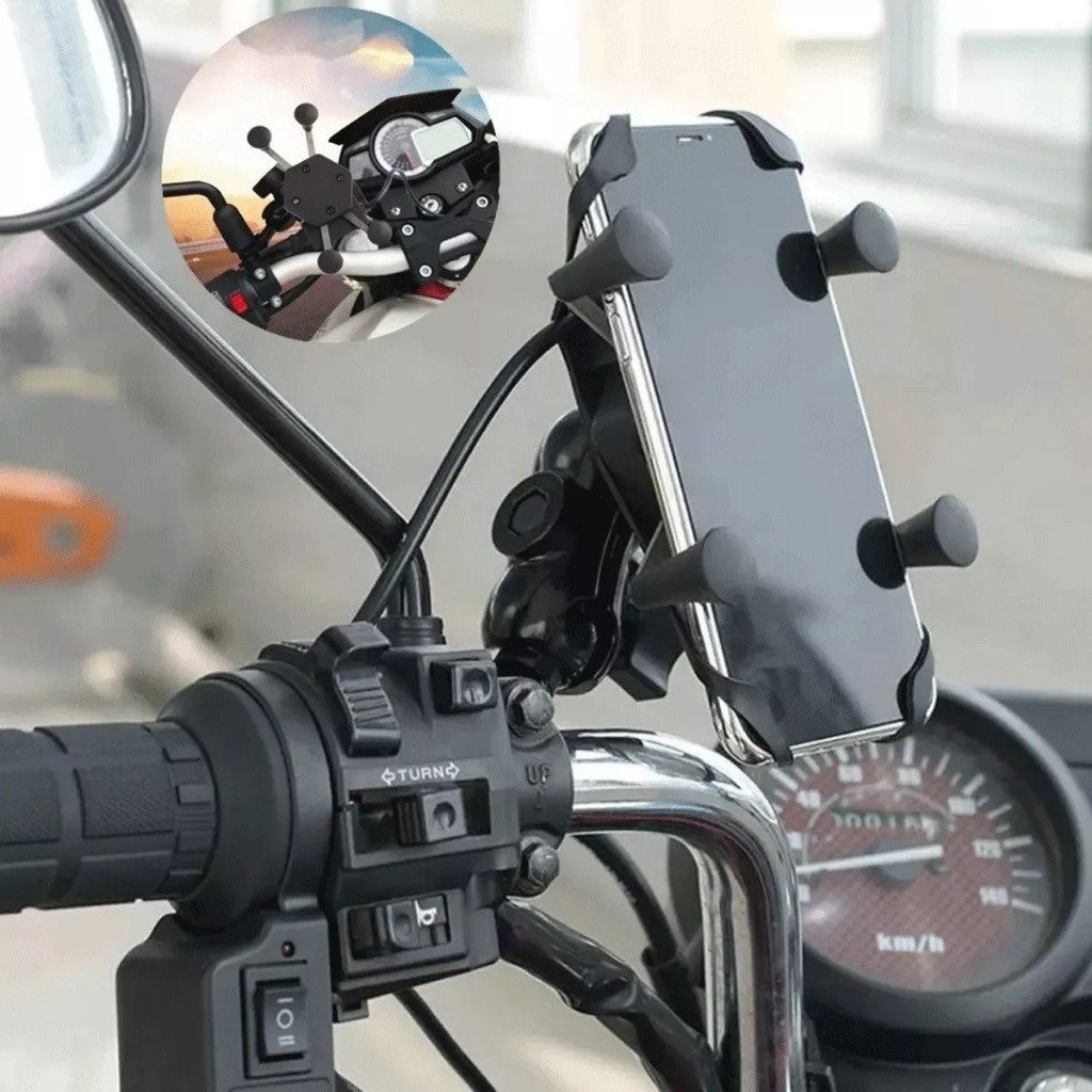 Suporte celular Garra Gps Para Moto Com carregador USB Universal Articulado