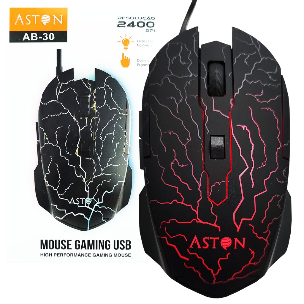 Mouse Gamer LED com fio 6 Botões 2400DPI para Jogos