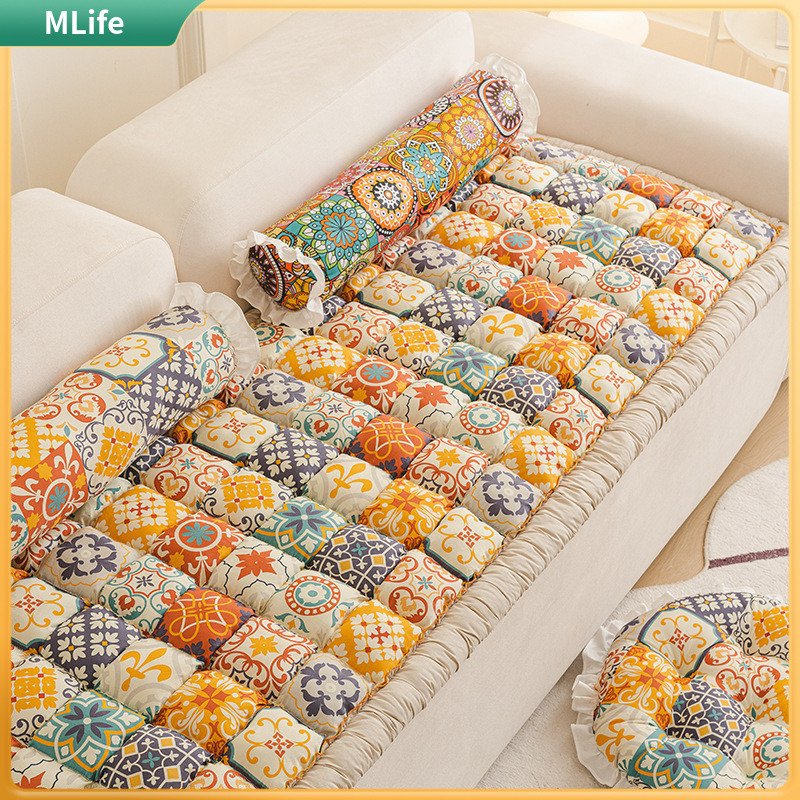 Estilo Coreano Puro Algodão Grosso Sofá Capa De Almofada 1 2 3 Lugares Pastoral Impresso Bay Janela Esteira Anti Desliza