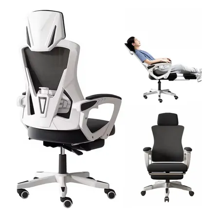 Cadeira Escritório Ergonômica Mesh - Ajuste Lombar Premium Branco Tela Mesh Com Apoio Para Pés Confortável