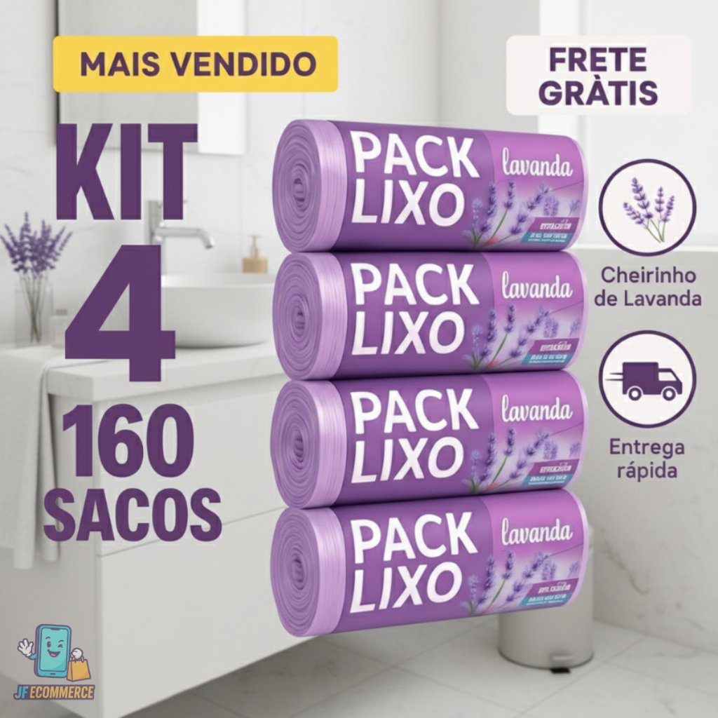 Kit 4 Sacos de Lixo Perfumados Lavanda | 160 Sacos | Pia e Banheiro | 34x38cm | Neutraliza Odores