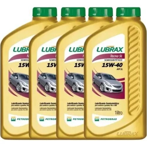 Óleo de Motor Lubrax semissintético 15W-40 p/carros gasolina, etanol, flex e GNV Kit de 4 unidades