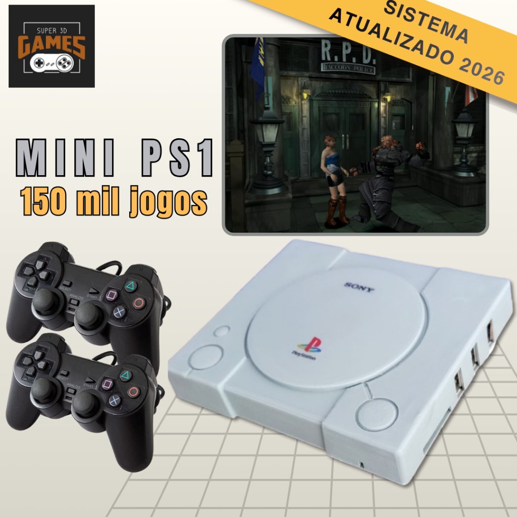 Super Console Retro PS1 Super 3D Games com 150 mil jogos e 2 Controles PS1 Playstation