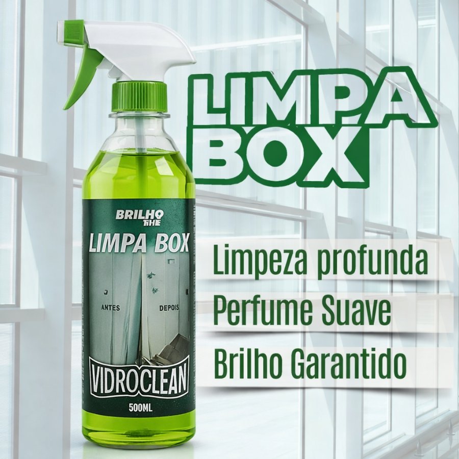Limpa Vidro Box Blindex e Remove Chuva Ácida VidroClean 500ml - Remove Gordura, Mancha e Calcário