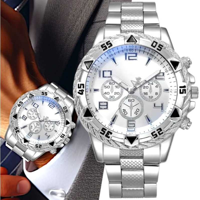 Kit com 2 relógios masculino Prata banhado a 18k relógio masculino prata aço inox Kit com 2 relogios