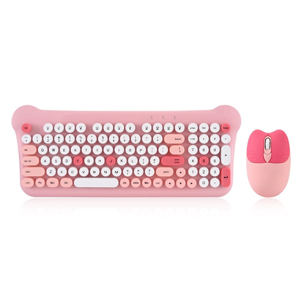 kit Teclado e Mouse Colorido Bonito Desenho animado Conexão Sem Fio de 2,4 Ghz para Laptop à prova d'água