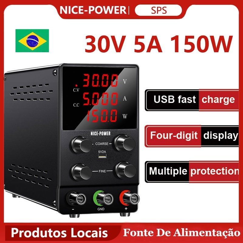 Fonte de Bancada NICE-POWER SPS305 30V 5A 150W Regulador de comutação variável de alta precisão com exibição de 4 dígito