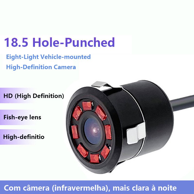 Câmera De Ré Parking Visão Do Carro Universal 120 Graus HD Noturna 8 leds
