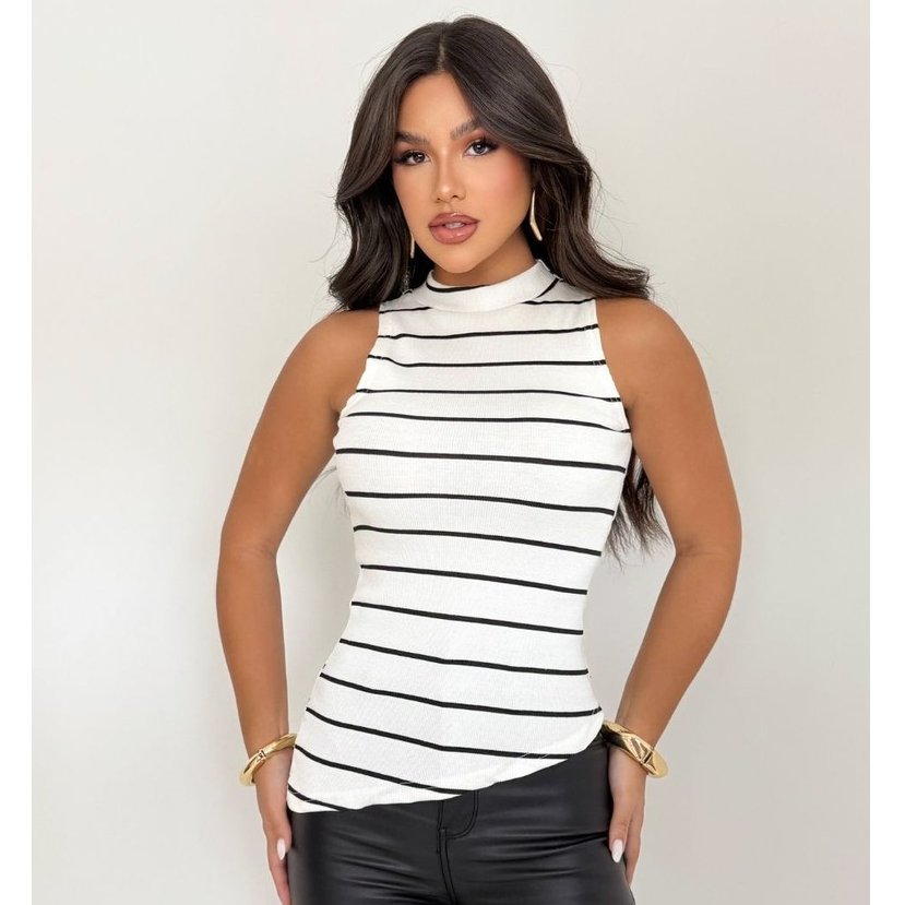 Blusa camiseta verão  Assimétrica com Gola Alta Feminina Listrada e lisa  Look Casual  Elegante