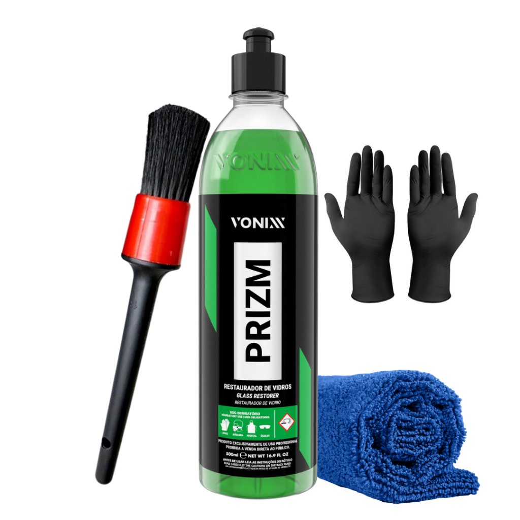 Kit Prizm Limpeza De Chuva Ácida Restaurador De Vidros Vonixx 500ml Toalha Pincel Luva