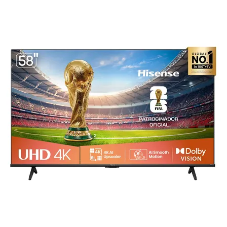 Hisense Smart Tv 4k 58 Polegadas 58a6nv Com Dolby Vision, Hdr10, HLG, Dolby Gaming, Film Maker, Dts Virtual X, Compatibilidade Alexa E Google Home