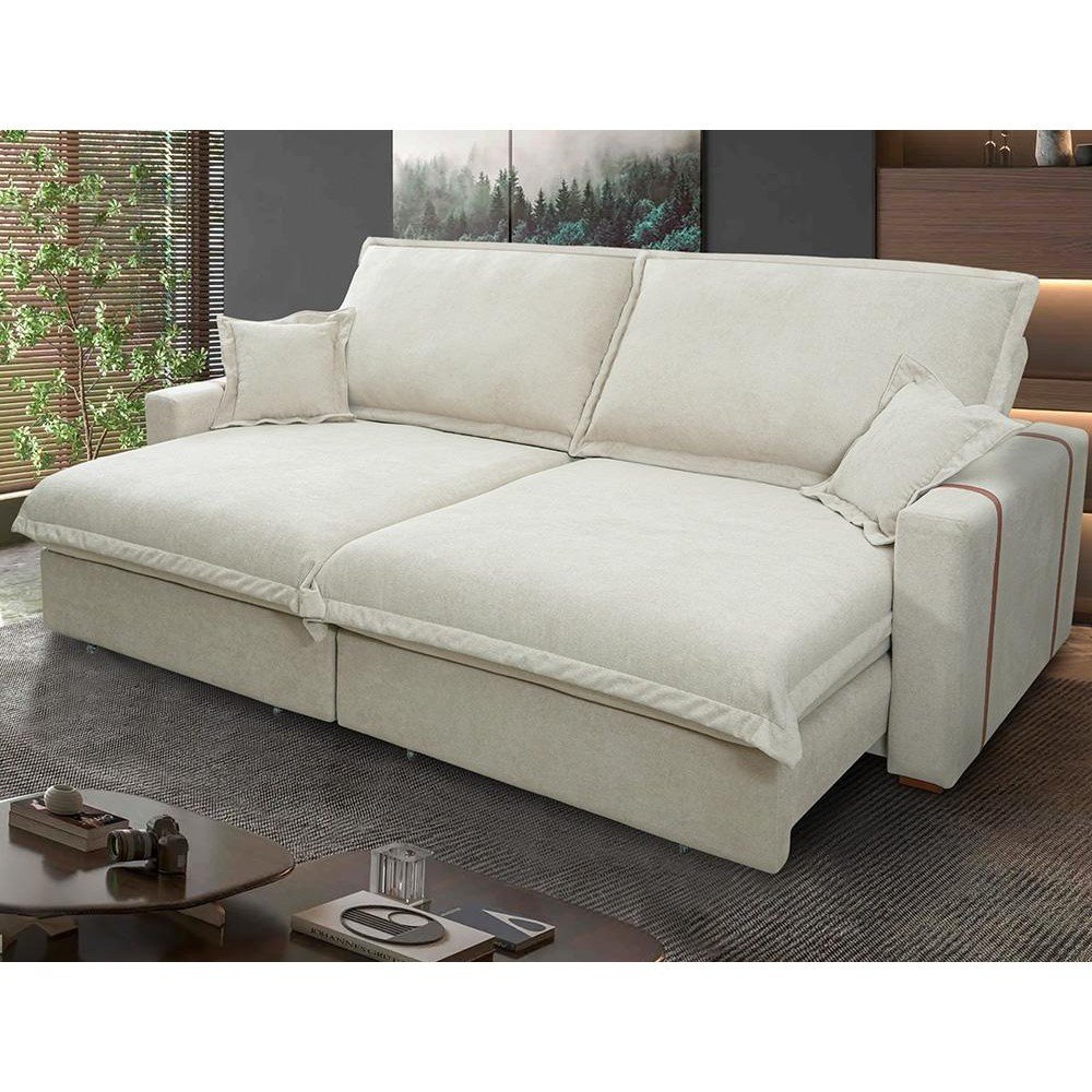 Sofá Retrátil Reclinável Nairobi 2,18m Bege Bouclê