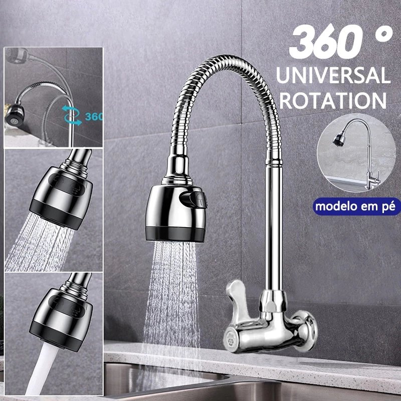 haosin Inox Prata Torneira Com Chuveiro Com Rotação De 360° Cozinha Luxo Parede