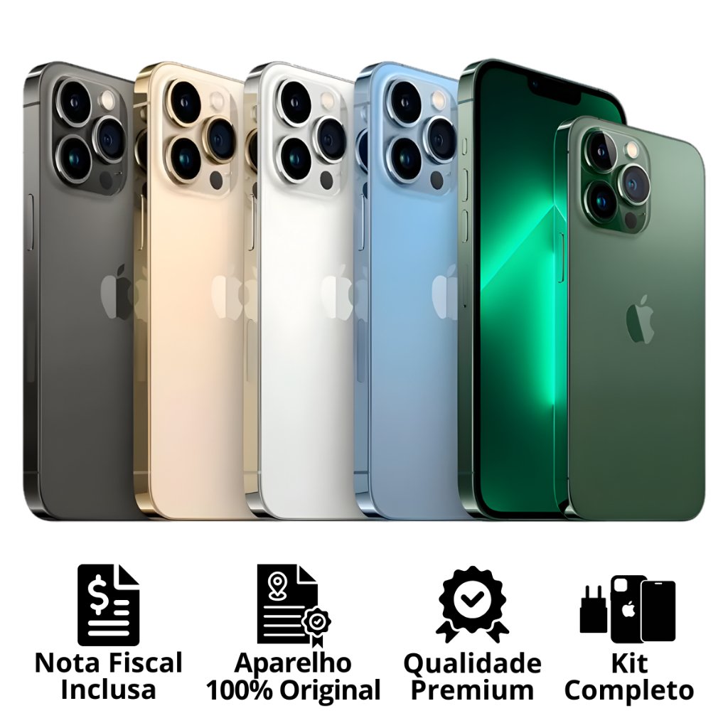 Celular iPhone 13 Pro Max (128GB) (256GB) 100% Original Apple Seminovo Vitrine Bateria 85% a 100% NF Carregador Película