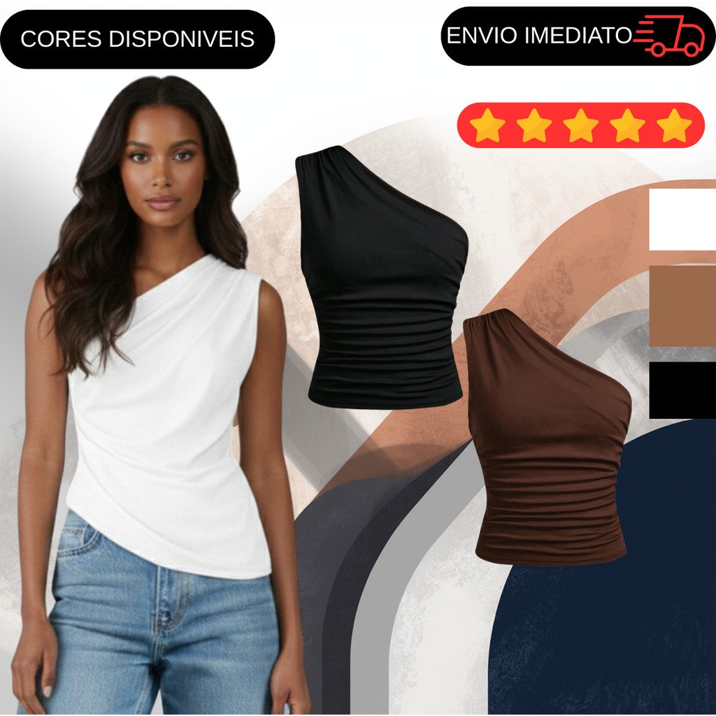 Blusa Feminina Elegante Mula Manca Casual Ombro Único Com Franzido Assimétrica