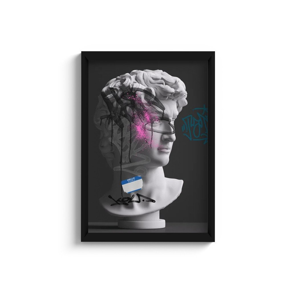 Quadro Decorativo Abstrato David Street Art Escultura C/ Moldura e Vidro