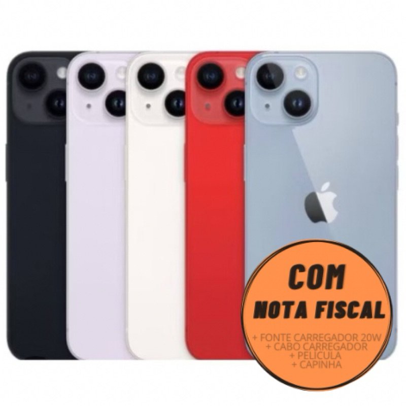 Celular iPhone 14 (128GB) (256GB) 100% Original Apple Seminovo Vitrine Bateria 85% a 100% NF Carregador Película Capinha