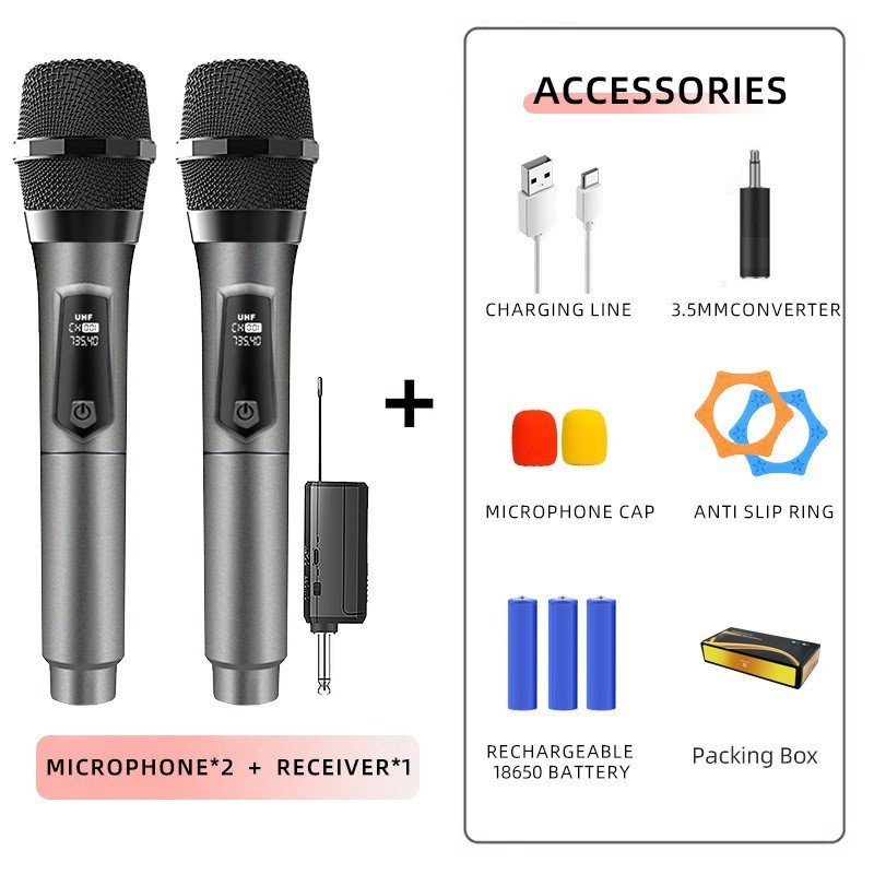 kit 2 Microfones Dinâmico Sem Fio Duplo Profissional Recarregável  UHF