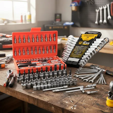 Kit Jogo De Ferramentas Completo C/ Soquetes Chaves Aço Crv Cinza