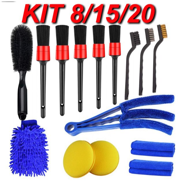 Kit 8/15/20 Peças Lavagem Automotiva Esponja + Escova + Flanela 30x40cm + Aplicador de Cera + Luva Microfibra + Pincel