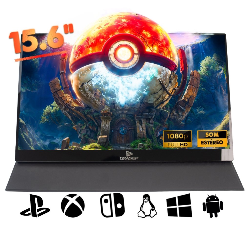 Monitor Portátil Grasep 15.6" Full HD IPS 1080p HDMI USB-C Som Estéreo HDR10 Leve e Compacto