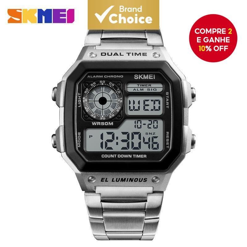 SKMEI Relógio Eletrônico Masculino Moda Retro Esportes Digitais Cronômetro À Prova d'Água 1998