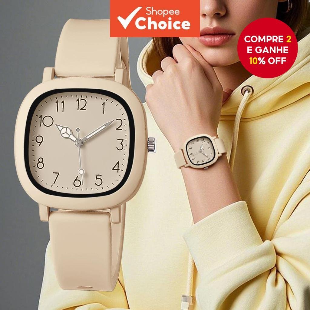 Relógio Feminino Quadrado Elegante Com Pulseira De Silicone Algarismos Arábicos Mostrador Esportivo Para Uso Diário Ao A