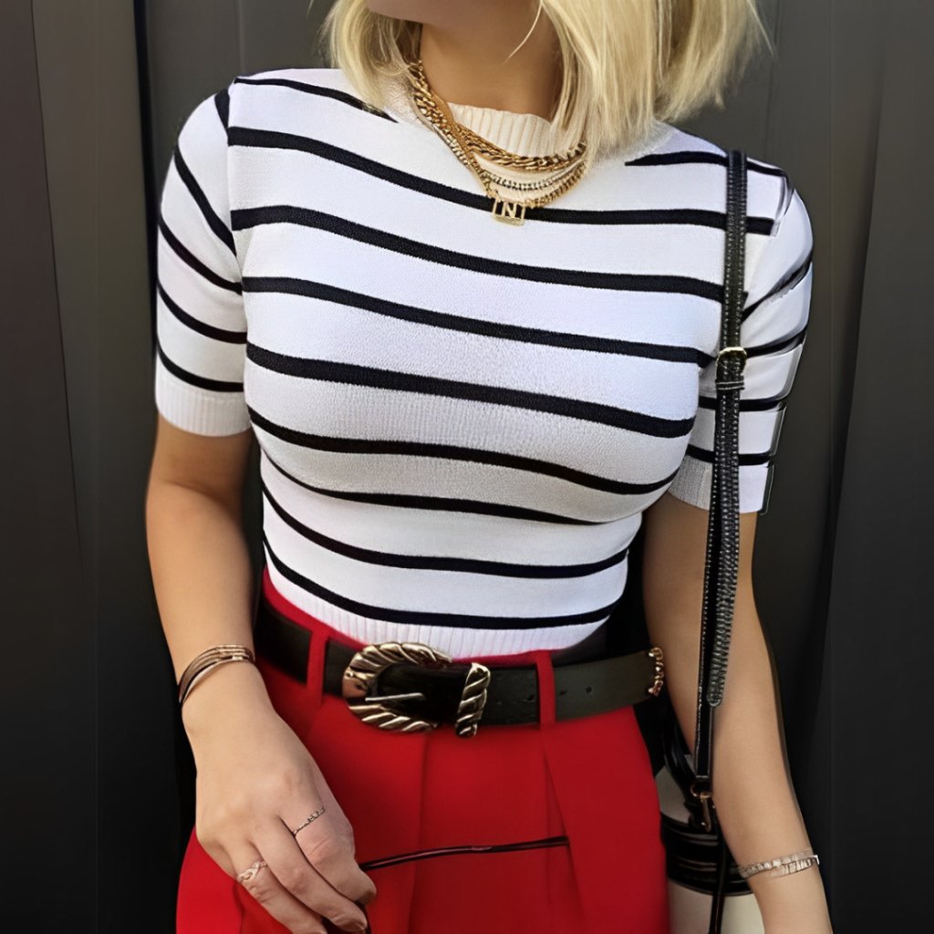 Blusa Feminina Modal Listrada Manga Curta Casual Social