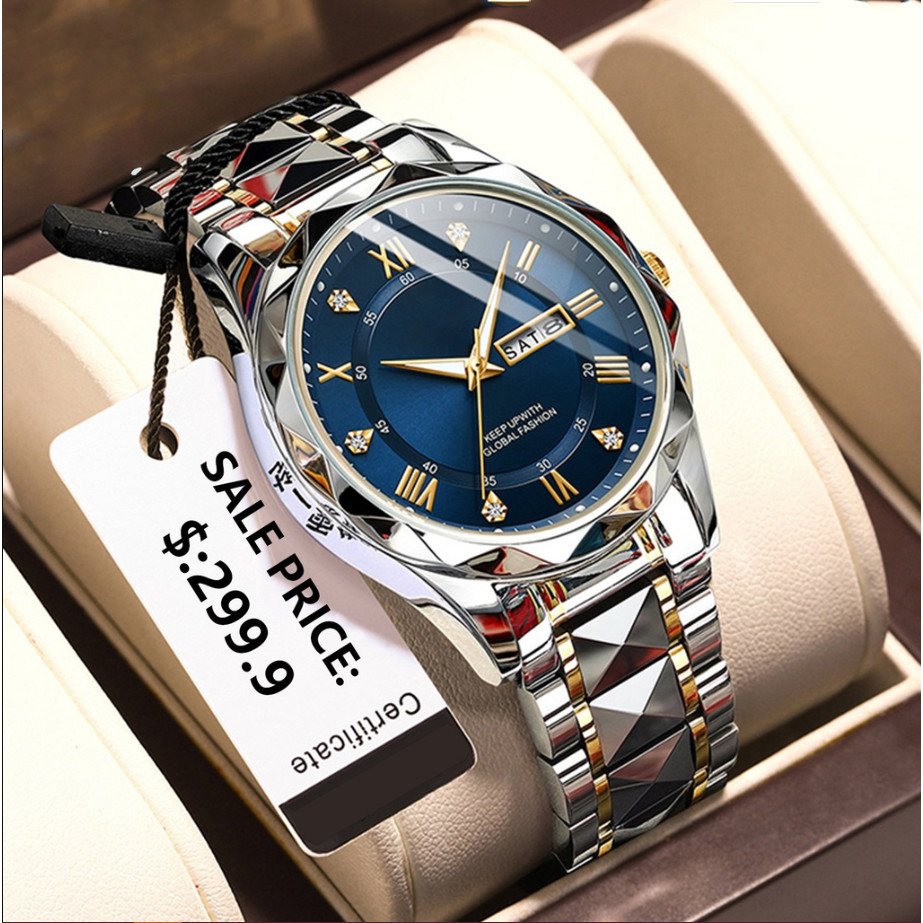 Relógio De Quartzo À Prova D'água Relógios Calendário Duplo Luminoso De Aço Inoxidável Prata