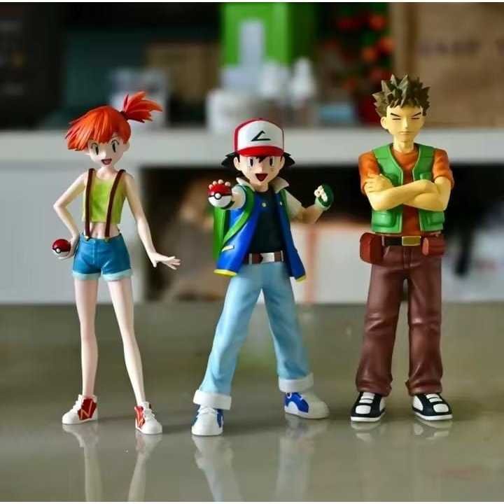 Action Figure Pokémon Ash Ketchum, Misty e Brock Bonecos Colecionáveis PVC Anime