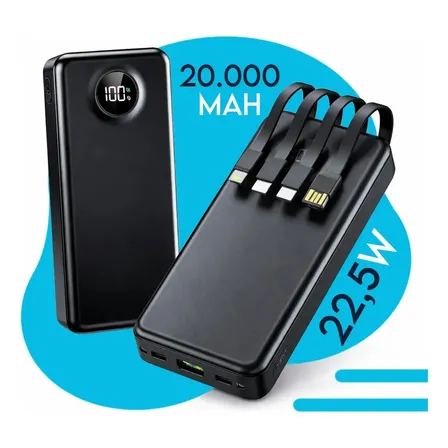 Carregador Portátil 20000 Turbo 22.5w Power Bank Premium Universal Rápido Para Samsung iPhone Xiaomi Motorola Celular Smartwatch Tablet Davely Preto