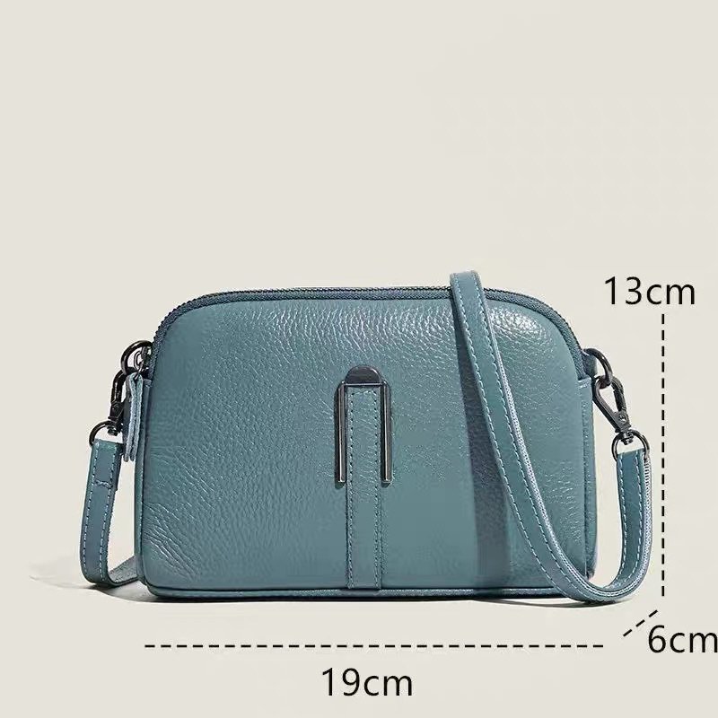 (1118)Bolsa feminina de couro legitimo, com zíper duplo, bolsa prática com alça de pulso, alça crossbody, retrô