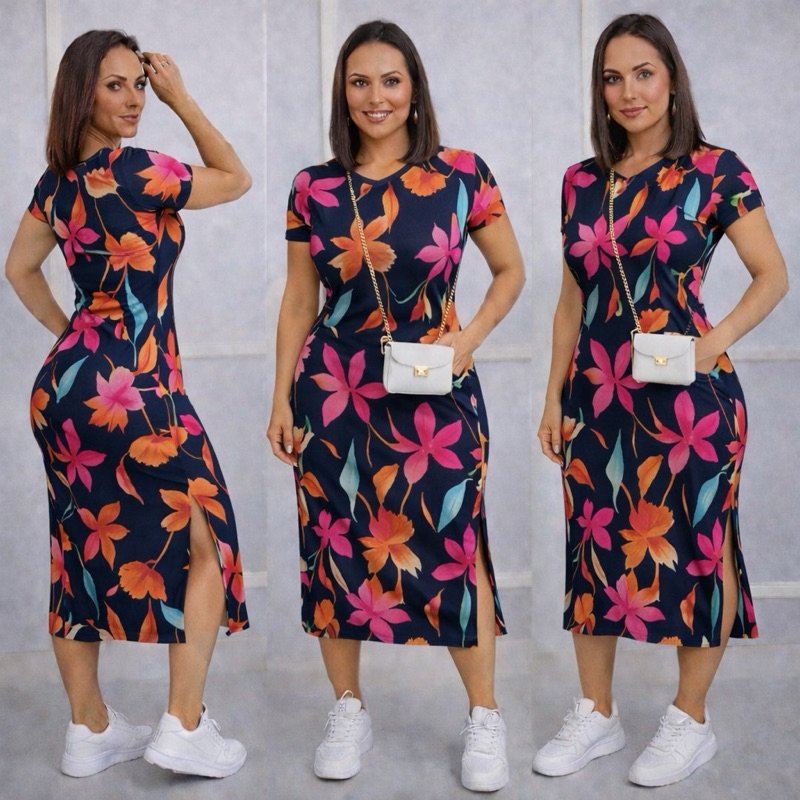 Vestido MIDI casual fenda lateral e bolso charme e elegancia em uma só peça
