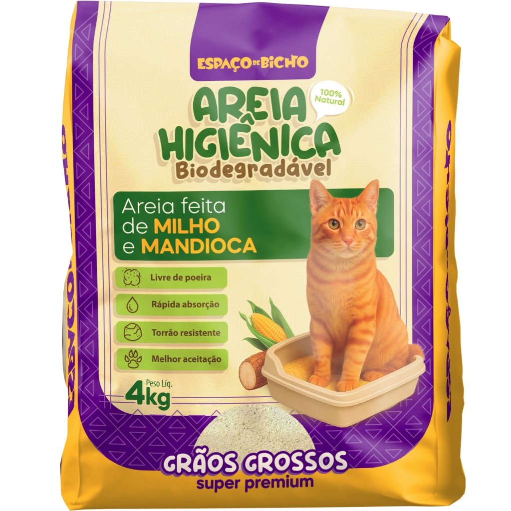 Areia Higiênica Biodegradável Espaço do Bicho Grãos Grossos 4kg – Milho e Mandioca (100% Natural)