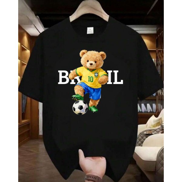 Camiseta Masculina Feminina Brasil Urso Futebol Estiloso Tendência Envio Rápido