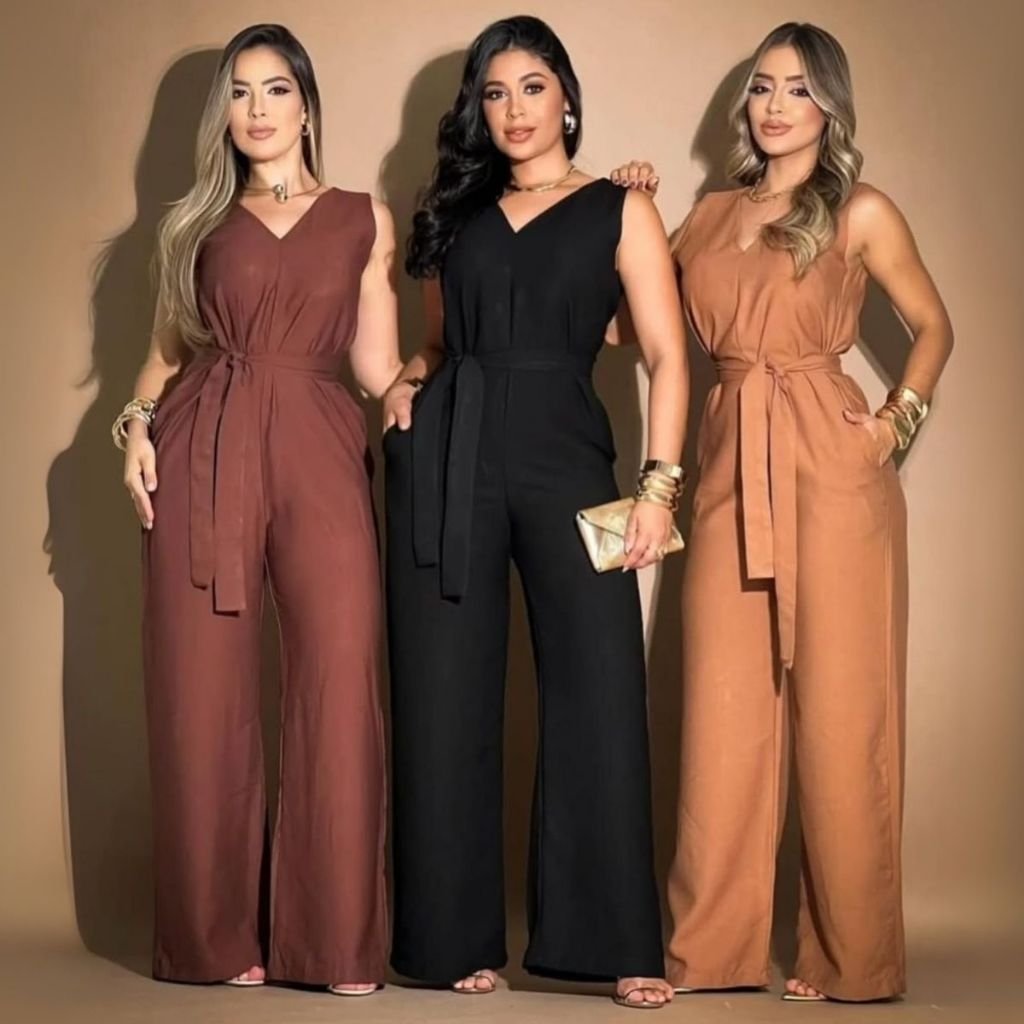 Macacão Feminino Pantalona Longo Luxo Festa Elegante Social Casual Chique