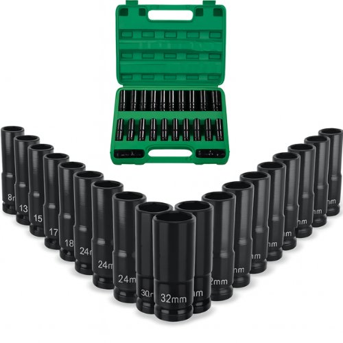 Kit Jogo Soquete Impacto 15 Peças Sextavado 1/2 8-32 Mm Chave Canhão Chave Impacto