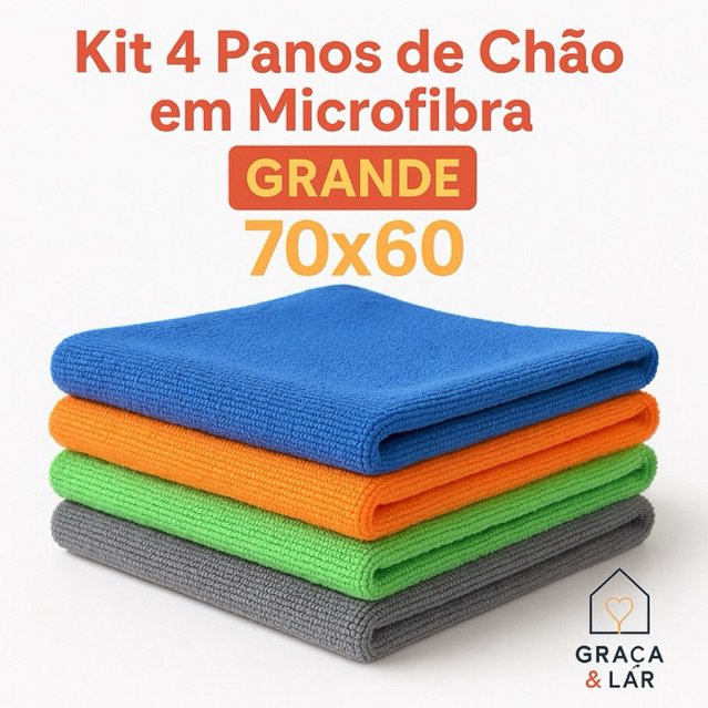 Kit 4 panos de chão em microfibra GRANDE 70x60