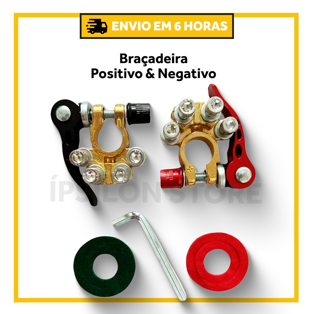 Kit Com 2 Conectores - 12v 24v Positivo & Negativo Automotivo Bateria Terminal Cabo Braçadeira de Liberação Rápida Carro