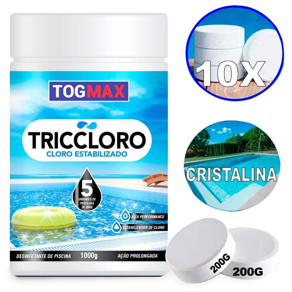 Pastilha Cloro Ultraclor 200g Kit 10 Unidades para Limpeza de Piscina Água Cristalina Ideal