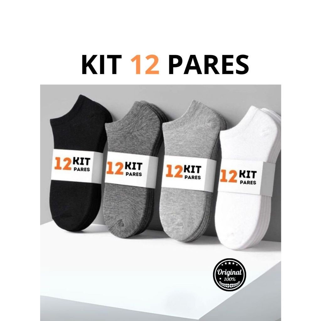 Kit 12 Pares de meia soquete de algodão unisex Cano curto original