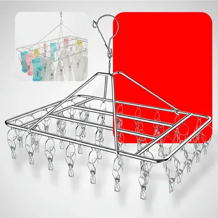 Varal Aço Inox Suspenso 40 Prendedores Roupa Íntima Calcinha Meia Cueca Lavanderia Apartamento Prateado