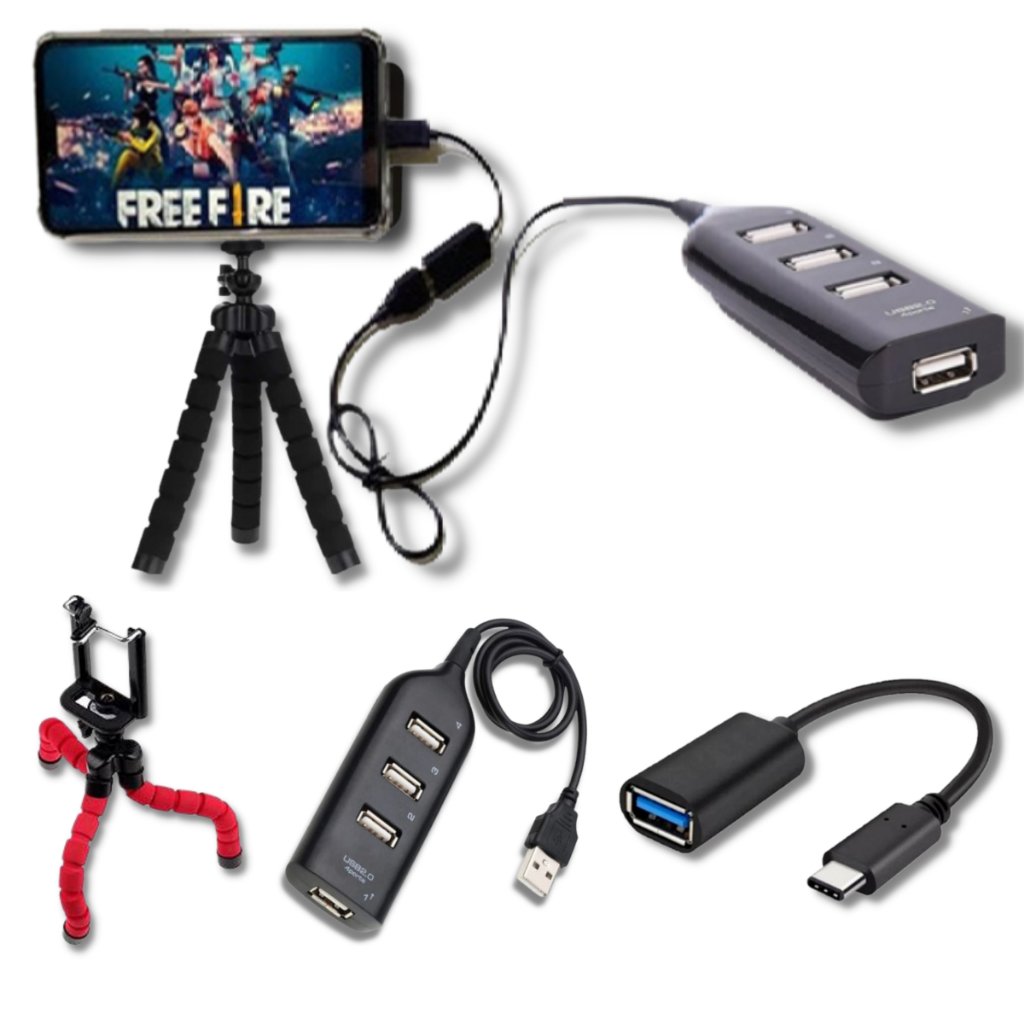 KIT Mobilador Para Celular Hub Usb 4 Portas + Otg Cabo Tipo C/Micro Usb + Tripé Flexivel Qualidade Excelente