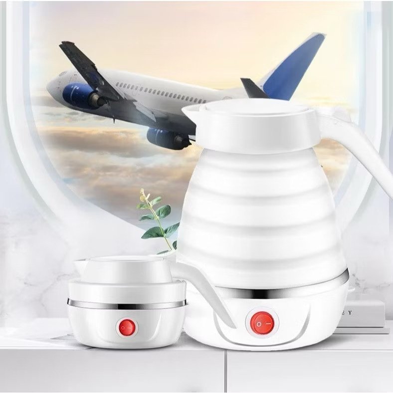 Chaleira Elétrica Retrátil 600ml 110V ou 220V Silicone Esquentar Leite Café Chá água Leve Dobrável