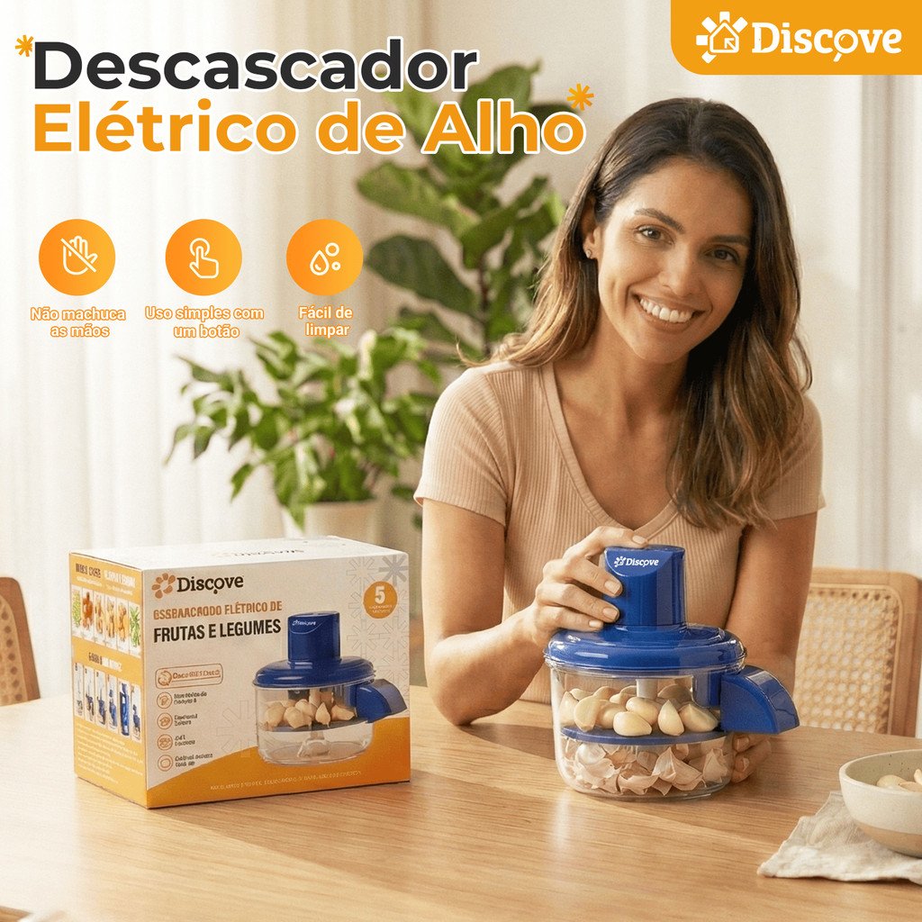 Descascador Elétrico Automatico Portátil 127/220V Cozinha Descascar Alho Uvas Frutas Tomate Legumes